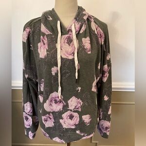 Everleigh Floral Cowl Neck Sweater - Gray and Purple